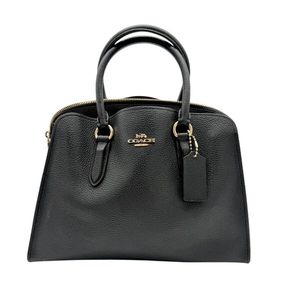 Coach Gold/Black Channing Polished Pebble & Crossgrain Leather Carryall (73568) - Picture 1 of 13